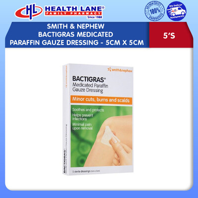 SMITH & NEPHEW BACTIGRAS ANTISEPTIC PARAFFIN DRESSING 5CMx5CM (5'S)